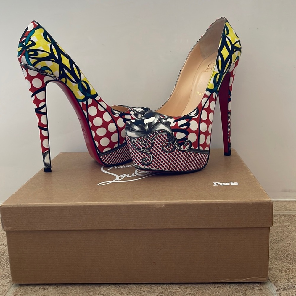 Christian Louboutin Multicolor Patterned Patent Leather Platform Pumps